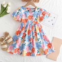 Novedad de verano, niñas de estilo campestre de moda, vestido floral colorido de manga corta para niñas de 3 a 7 años - details 0