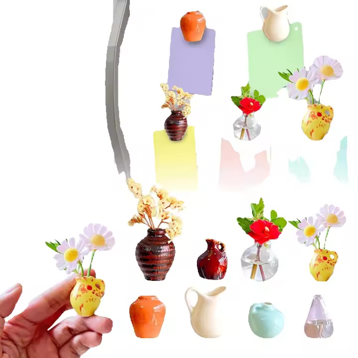 8 Uds Mini imanes de jarrón de cerámica, lindos Mini imanes para nevera florero de cerámica 3D, accesorios decoración de cocina y oficina - 1