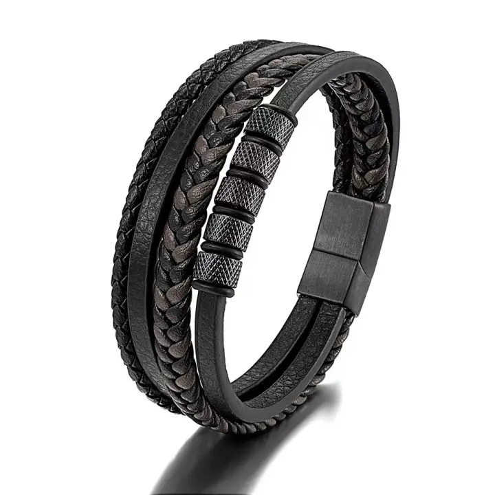 Pulsera de cuero de alta gama para hombre de 21cm, Sello Seguro de Arce inoxidable, Tres Colores, exquisita Caja de regalo, para los - 1