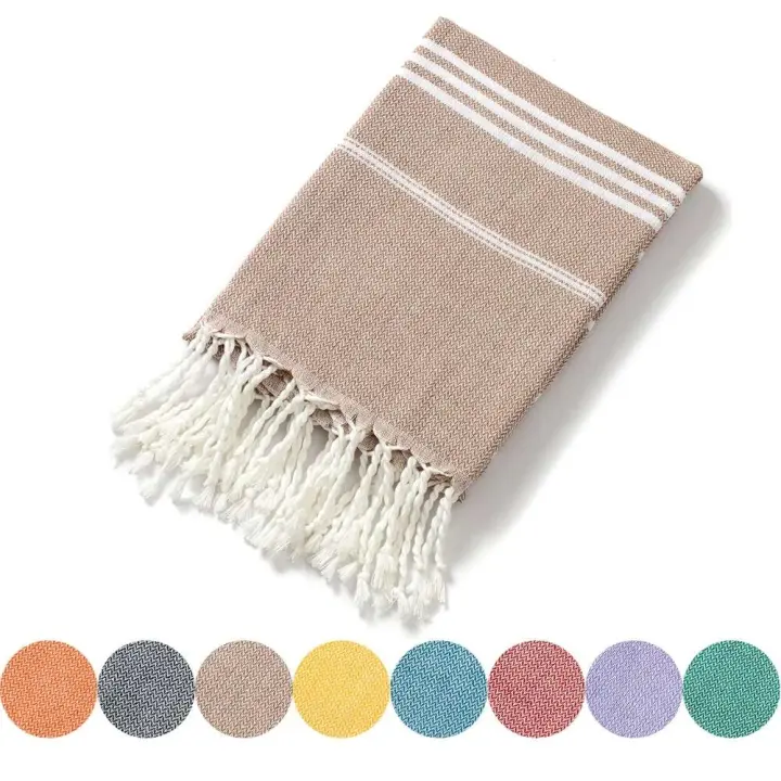 Toalla de baño deportiva turca a rayas de algodón con borlas, viaje, gimnasio, Camping, Sauna, playa, piscina, manta absorbente, fácil cuidado - 1
