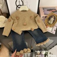 Suéter para niños para niñas 2025, Otoño Invierno, nuevo suéter de punto grueso coreano occidental, conjunto de pantalones vaqueros de invierno, moda - details 0