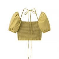 OUWU- Camisetas lisas empalmadas con solapa para mujer, túnica de manga corta con cuello cuadrado, camiseta con temperamento, estilo de moda femenina - details 1