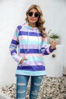 Nuevo en sudaderas con capucha de rayas de colores, sudaderas gruesas con capucha para mujer, Top informal holgado de manga larga para mujer - details 12