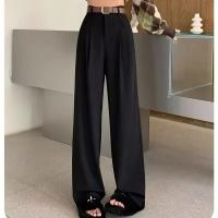 Pantalones de traje de pierna recta de cintura alta para mujer, pantalones drapeados informales para primavera y otoño, nuevo estilo elegante, pantalones de pierna ancha estrechos hasta el suelo - details 7