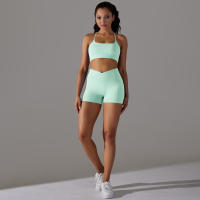 Hamidou-Conjuntos de Yoga cortos para mujer, Sujetador deportivo con espalda bonita, ropa deportiva, atuendo deportivo para mujer, Top corto para correr, pantalones cortos, ropa de entrenamiento - details 19