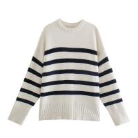 Suéter suelto de punto a rayas para mujer, jersey de manga larga con cuello redondo, ropa de calle informal, Otoño e Invierno - details 5