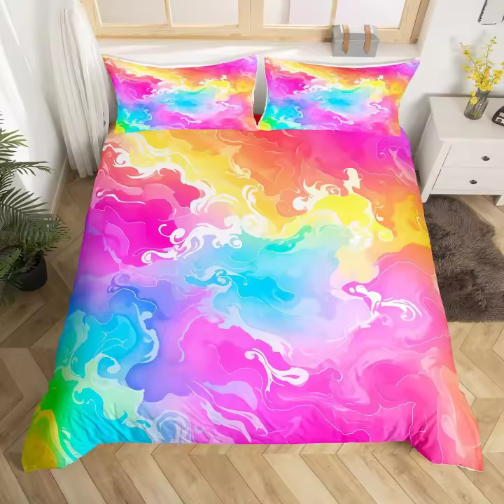 Funda de Edredón Boho Psicodélica 3PCS Tie Dye de Poliéster Tamaño Cama Twin - 1