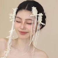 1 par de pinzas para el pelo de novia con estilo coreano, cuentas de perlas blancas, horquilla para novia, tocado de boda con borlas hecho a mano, accesorios para novia - details 15