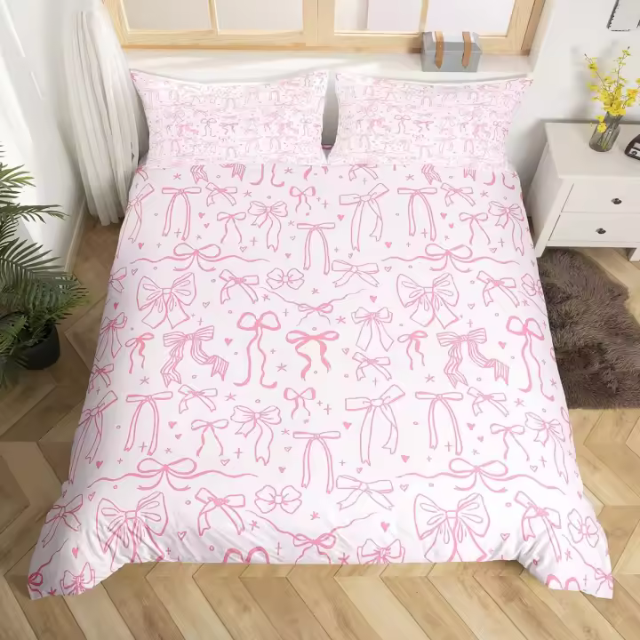 Funda de Almohada de Cuento de Hadas Soñado Juego de Ropa de Cama de Punto de Fresa Rojo con Lazo de Princesa Material de Poliéster - 1