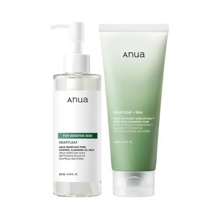 Anua Mild Double Cleanser, utilizado para limpieza: control limpiador facial suave y espuma de limpieza profunda de poros de quercetina de hoja de corazón, - 1