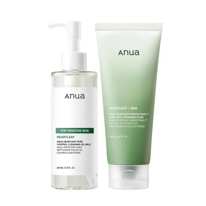Anua Mild Double Cleanser, utilizado para limpieza: control limpiador facial suave y espuma de limpieza profunda de poros de quercetina de hoja de corazón, - 1