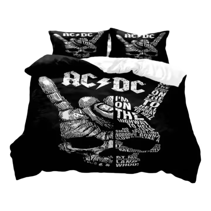 Juego de cama con estampado 3D de AC_DC Rock Band, funda de edredón con patrón de banda AC-DC y fundas de almohada, tamaño doble, Queen y King - 1
