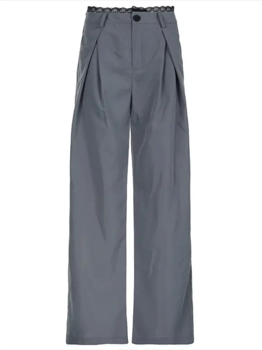 Pantalones sueltos de cintura alta para mujer, pantalones de pierna ancha con costuras, moda coreana, - 1