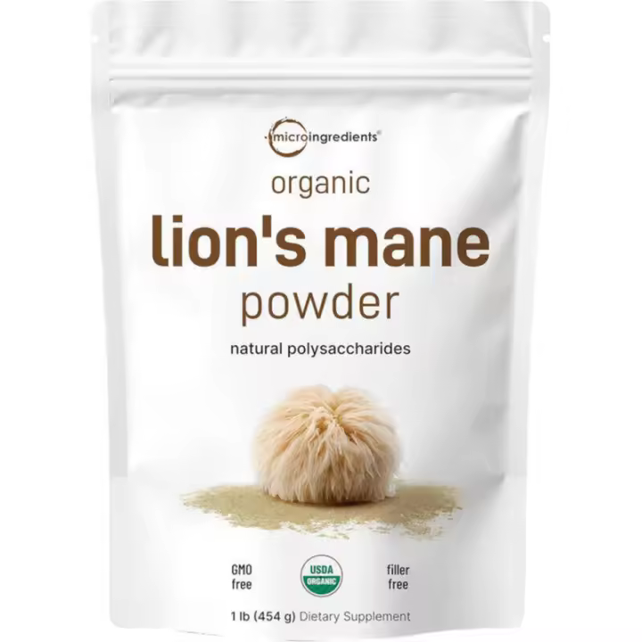 Micro Ingredients Polvo de suplemento de hongo de melena de león orgánico, superalimento natural de 16 onzas para la salud del cerebro, la energía y el sistema inmunológico | - 1