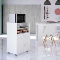 Mueble Auxiliar de Cocina con Ruedas, Mueble Microondas, Armario con 1 Cajón y 2 Puertas, Acabado en Blanco Artik y Cemento, Medidas: 59 cm (Ancho) x 92 cm (Alto) x 40 cm (Fondo) - details 7