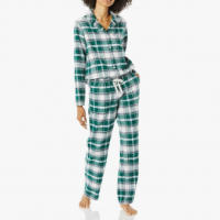 MoFiz Pijamas Mujer Algodón Cuadros Manga Larga con Traje Dos Piezas Casual Ropa de Casa Dormir con Botones - details 6