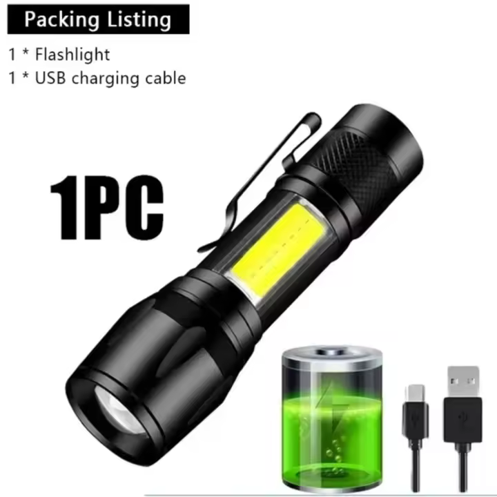 Linterna LED COB + XPE Portátil Carga USB Linterna de Camping con Luz de Enfoco con Zoom - 1