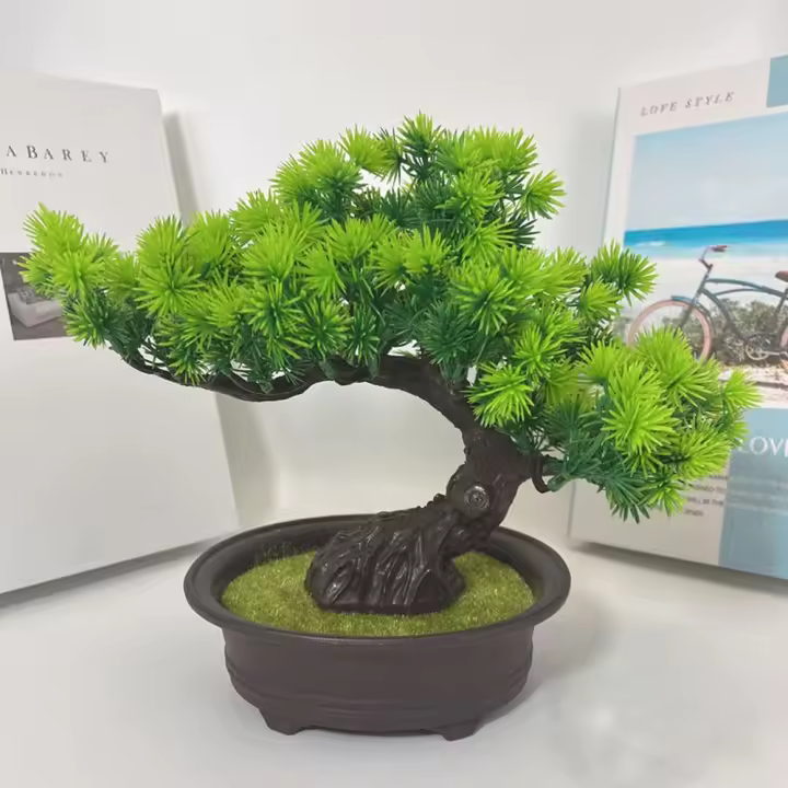 Plantas de pino artificiales realistas, bonsái hecho a mano, simulación de plástico, árbol de pino falso con maceta, plantas bonsái artificiales - 1
