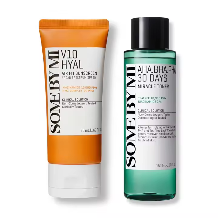 SOME BY MI V10 Hyal Air Fit + AHA BHA PHA 30 días Miracle 1.69Oz+5.07Oz Niacinamida SPF 50 Protector solar para un exfoliante suave diario - 1