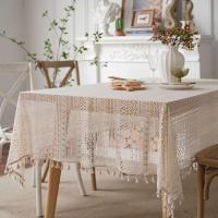 Mantel rectangular bordado ahuecado Ence beige francés, mantel para banquete de boda, 탁 - details 2