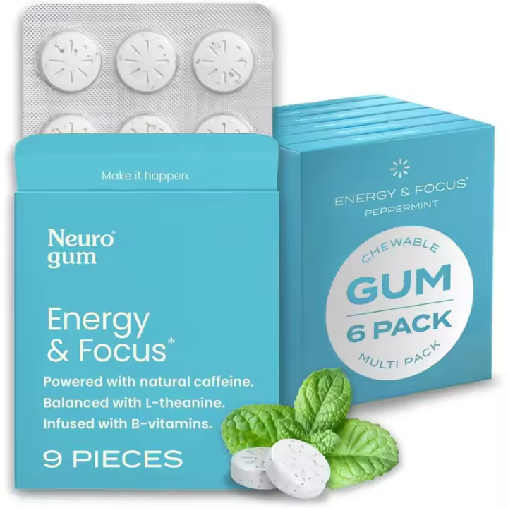 NeuroGum Energy Caffeine Gum (54 comprimidos) Sin azúcar, contiene teanina, cafeína, vitamina B12 B6- Energía de rompecabezas masculina femenina - 1