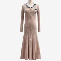 Vestido de punto ajustado elegante para mujer, vestidos Vintage de diseñador de manga larga con letras y una botonadura, suéter de invierno 2024 - details 13