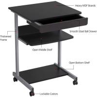 Mesa de Ordenador Mesa Escritorio PC con Cajón con 4 Ruedas para Hogar o Oficina 56x51x79cm Negro - details 7