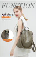 Mochilas de cuero suave para mujer, bolso de viaje impermeable, bolsos casuales para mujer, mochila antirrobo, estilo vintage, gran capacidad, color verde oscuro - details 2