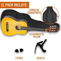 Pack de guitarra clásica española de tamaño 1/4 para niños XF de 3rd Avenue, Guitarra acústica con cuerdas de nylon, funda de transporte, cejilla y púas, Natural - details 2