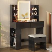 Tocador de Maquillaje con Luces LED, Brillo Ajustable, Mesa de Maquillaje con Espejo, con 2 Cajones Grandes y 4 Estantes Abiertos y Taquilla Lateral, Moderno, 90x40x135cm, Blanco - details 19