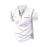 Polo de manga corta para hombre, camiseta informal con cuello Henley, talla grande, primavera, verano, Azul, Negro, RED2xl - details 7