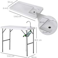 Mesa Plegable de Picnic Multifuncional con Fregadero Grifo y Pistola de Riego Extensible para Balcón Jardín Camping Barbacoa Exterior Metal 114,5x59x94,5 cm Blanco - details 2