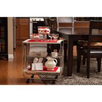 Servicio de cocina, almacenamiento, 2 estantes, 1 cesta de almacenamiento, con ruedas, cocina, sala de estar - Kitchen Wagon CW-005 - Marrón - details 2
