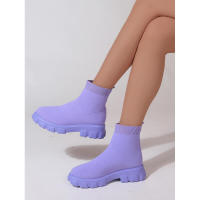 Zapatos de cuña informales ligeros hasta el tobillo para mujer de marca, botas de plataforma de media pantorrilla con calcetín de punto, invierno - details 20