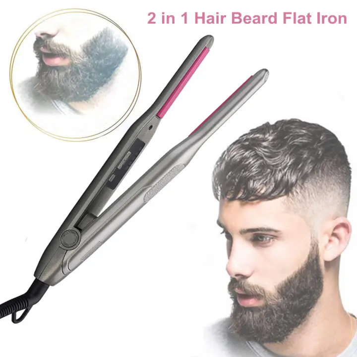 Plancha de pelo profesional 2 en 1, rizador de pelo de cerámica, lápiz de hierro plano para pelo corto, alisador de barba - 1