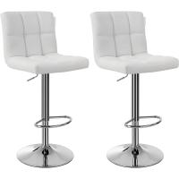 Taburete de Bar Juego de 2 Regulable en Altura, Sillas de Cocina Giratorias en 360° con Resalto y Reposapiés, Acero Cromado, Blanco LJB64W - details 0