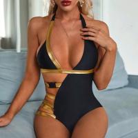Paquete triangular de tela brillante bronceada de color sólido 2025 nuevo bikini dividido se reúne - details 1
