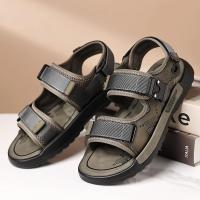 Nuevo Modelo 2025 Sandalias de Punta Abierta de Verano Hechas a Mano para Hombre, Zapatos Informales Cómodos de Cuero Genuino, Sandalias de Playa Transpirables, Trabajo Ligero al Aire Libre para Hombre - details 4