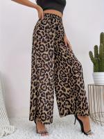Moda clásico estampado leopardo elástico cintura caída sensación holgada y casual Pantalón de pierna ancha - details 1