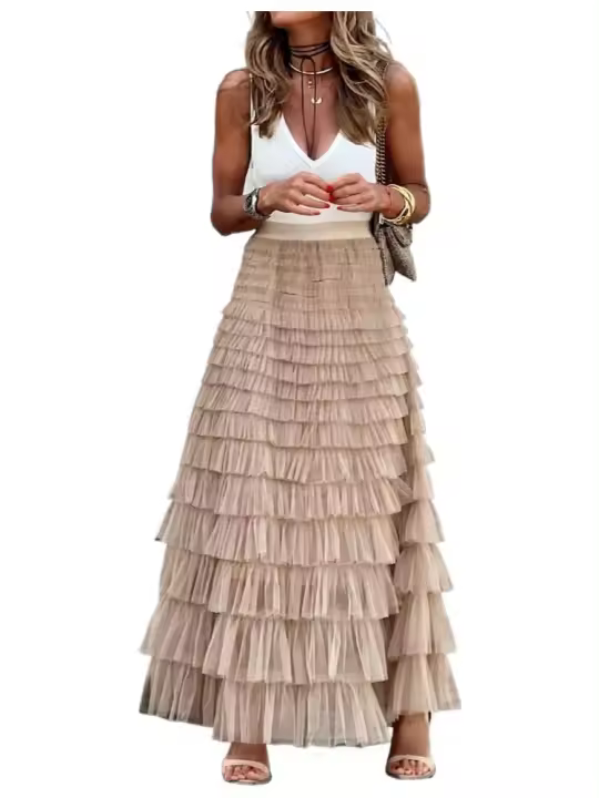 BUNO-Falda larga multifacética para mujer, cintura alta, estilo bohemio, ropa de primavera y verano, falda de tul - 1