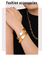 Pulsera de Puño multicolor Dorada de Maple inoxidable de moda pulsera de Maple inoxidable de Textura Femenina - details 6