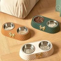 Cuencos de comida para perros y gatos, pajarita, comida para perros, cuenco doble, suministros para mascotas, 1 ud. - details 0
