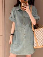 Vestido de Denim para Mujer de Moda Estilo Suelto, Cuello de Polo, Falda Midi en Forma de H - details 6