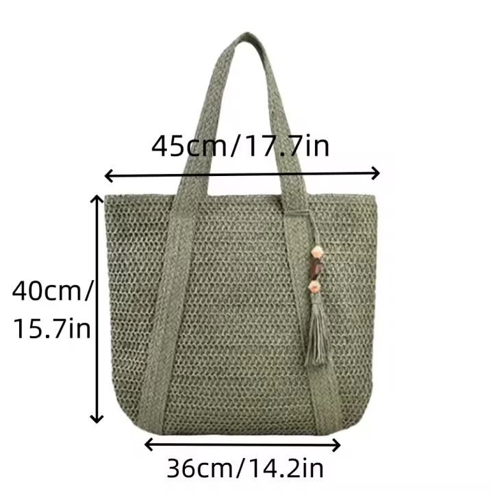 Bolsa de Playa de Paja Tejida Versátil de Verano Bolsa de Hombro Portátil de Gran Capacidad para Mujeres - 1