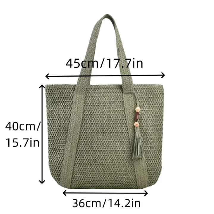 Bolsa de Playa de Paja Tejida Versátil de Verano Bolsa de Hombro Portátil de Gran Capacidad para Mujeres - 1