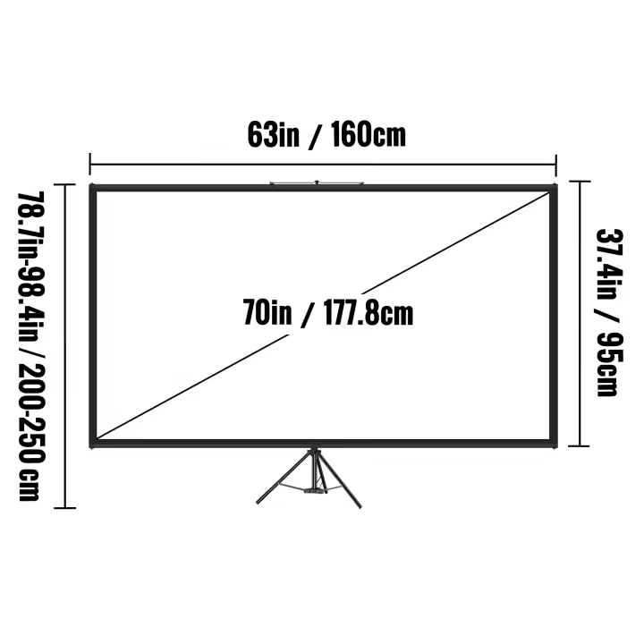 SucceBuy Pantalla de proyector con trípode y soporte: 80 pulgadas 16:9 4K HD. Sin arrugas, altura ajustable. Portátil para uso interior y exterior. Ideal para cine, cine en casa, juegos y oficina. - 1
