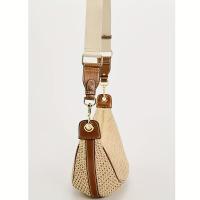Bolso Crucero de Tejido Ligero Correa Ajustable Desmontable, Cierre de Cremallera, Lining de Goma y Poliéster, Marrón/Negro Bolso de Mano Casual para Mujeres en Primavera-Verano - details 6