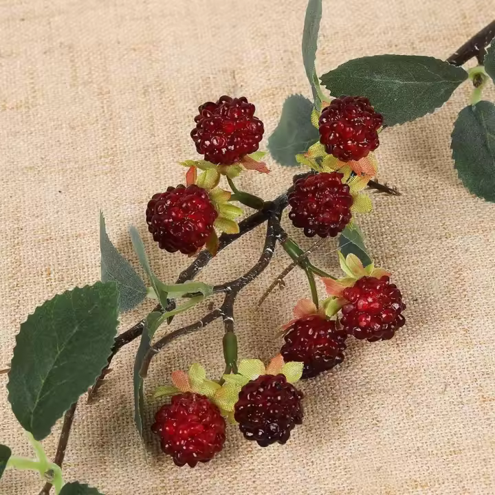 Planta Artificial de frambuesa roja creativa, hojas verdes, accesorios para fotos, ramas de bayas de imitación, suministros para festivales de frutas de morera - 1