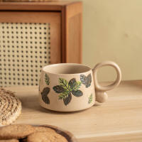 Taza de café retro de cerámica de alto valor, taza de café con leche de cerámica gruesa, taza de café, nicho japonés pintado a mano pastoral - details 8