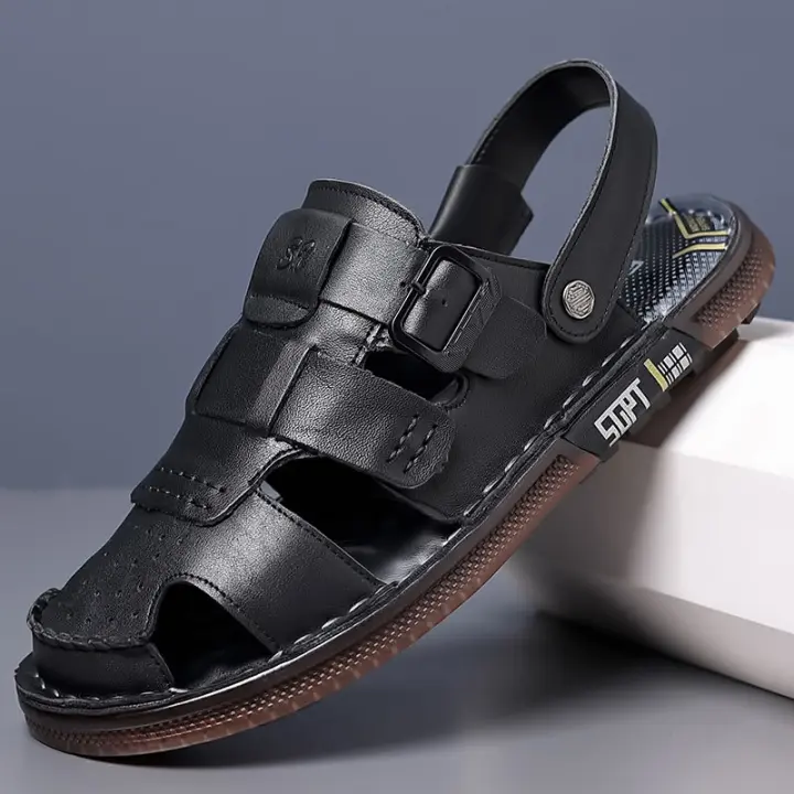 Sandalias de Verano para Hombres Bolsa de Cabeza de Cuero, Antideslizante, Doble Propósito, Conducción Exterior, Moda de Playa - 1